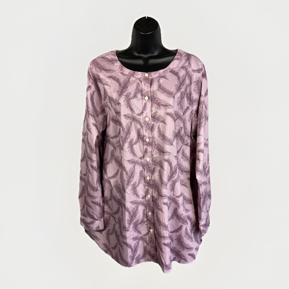 Duluth Trading Co Button Up Tunic Women’s Feather Print Pocket 2XL